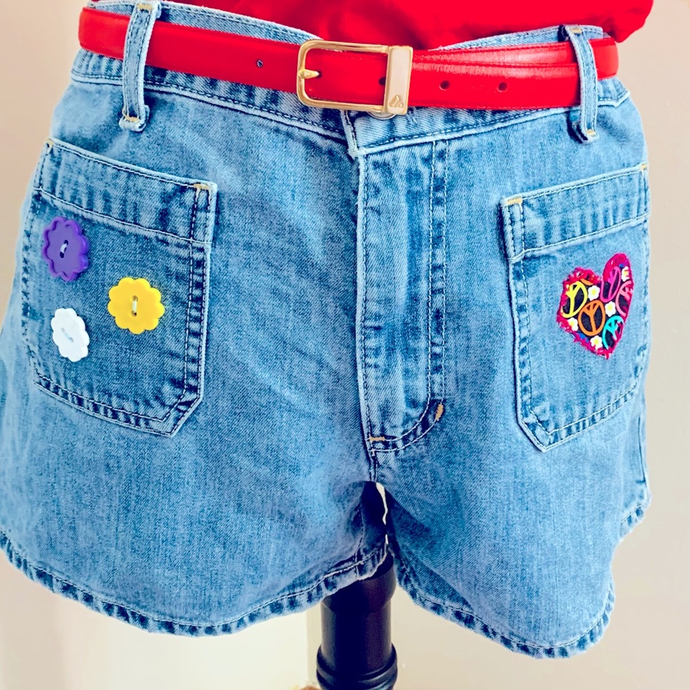 GAP Blue and Red Jean Shorts with Playful Patches